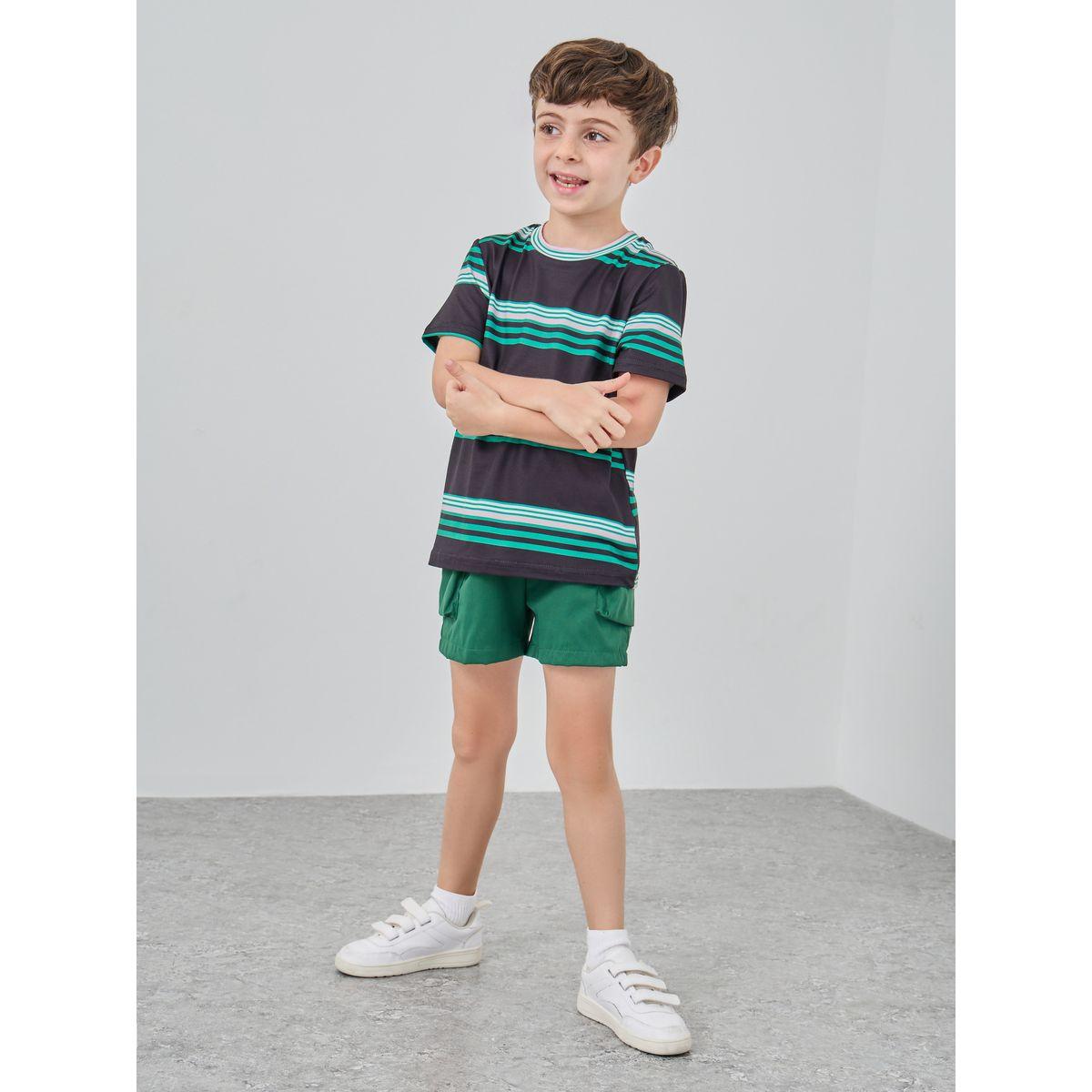 Styli Striped T-Shirt and Cargo Shorts Set-boys-clothing-setsandcoords-image-1