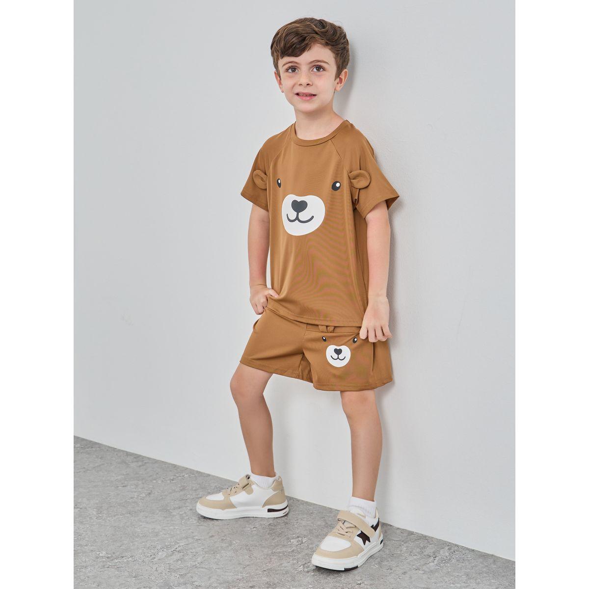 طقم من شورت وتيشيرت بطبعة دب-boys-clothing-setsandcoords-image-1