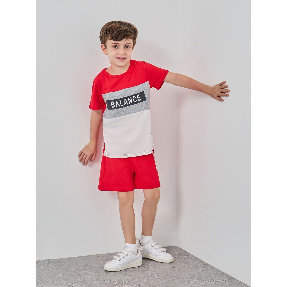 Styli Color Block Slogan Print T-Shirt and Shorts Set-boys-clothing-setsandcoords-image-1