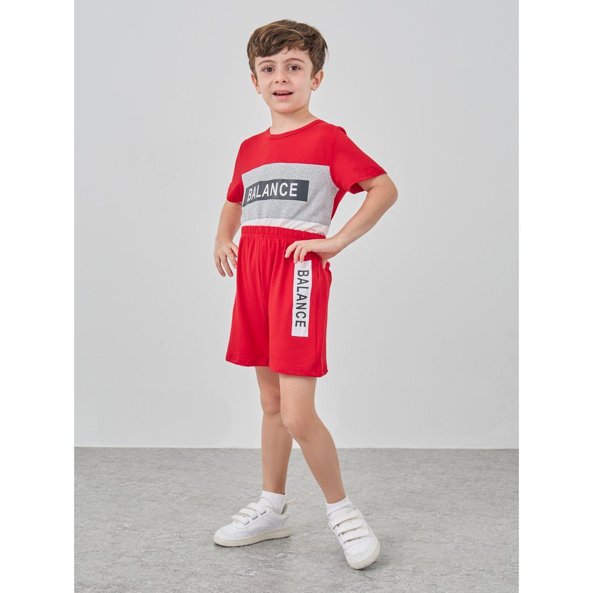 Styli Color Block Slogan Print T-Shirt and Shorts Set-boys-clothing-setsandcoords-image-2