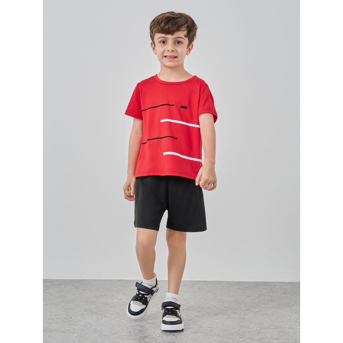 Styli Striped Print Round Neck T-Shirt and Shorts Set-boys-clothing-setsandcoords-image-1