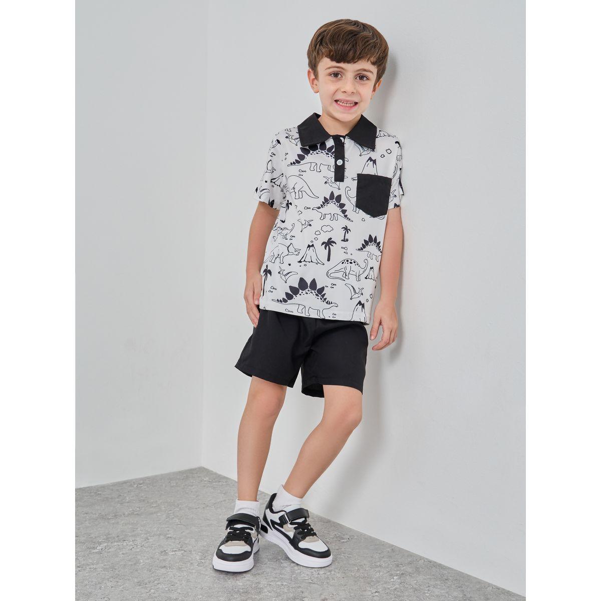 طقم من شورت وتيشيرت بولو بطبعة ديناصور-boys-clothing-setsandcoords-image-1