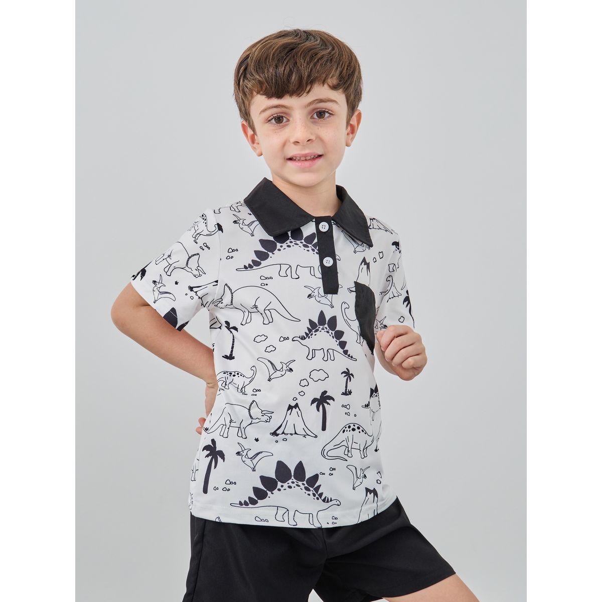 Styli Dinosaur Print Polo T-Shirt and Shorts Set-boys-clothing-setsandcoords-image-4