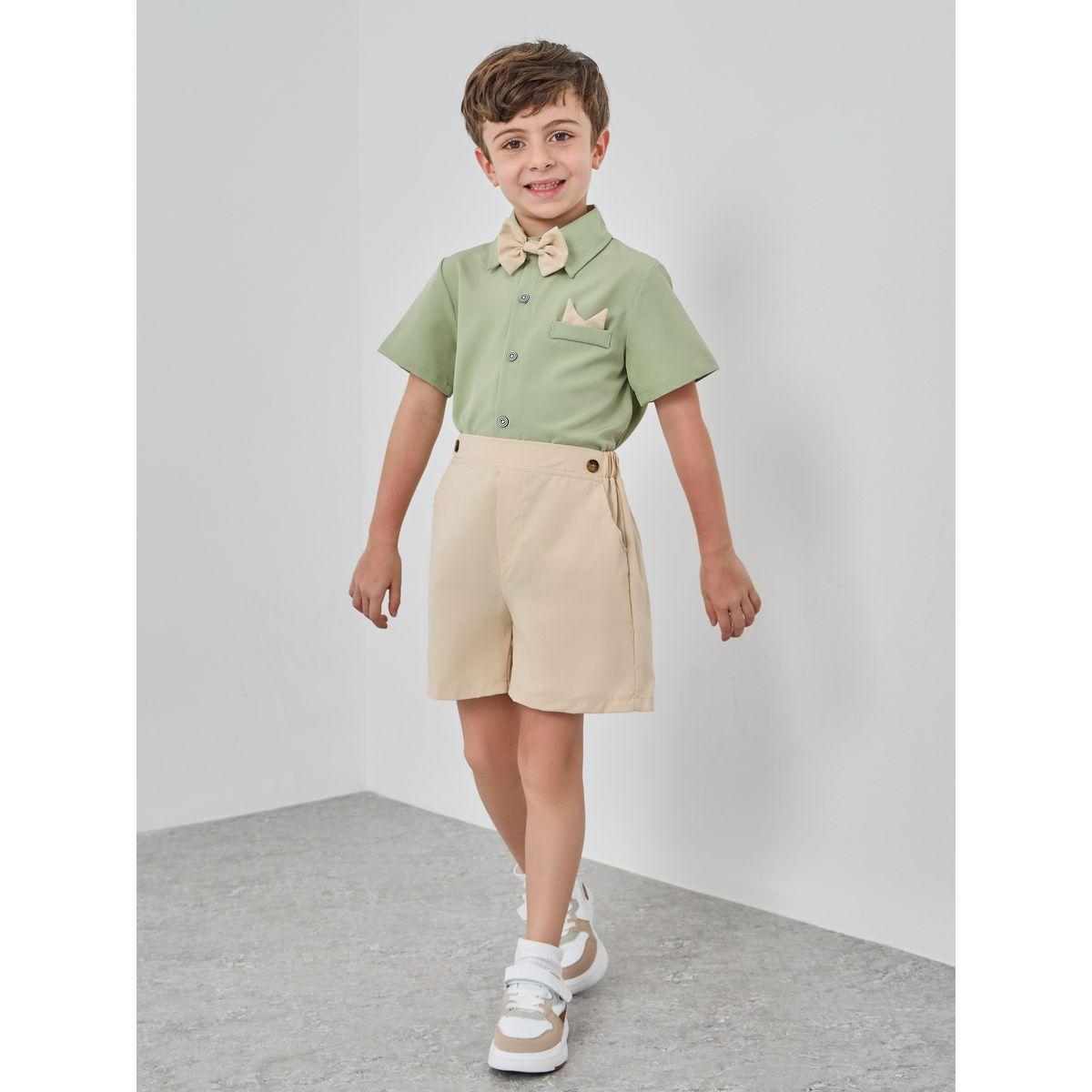 Styli Button Front Bow Detail Shirt and Shorts Set-boys-clothing-setsandcoords-image-1