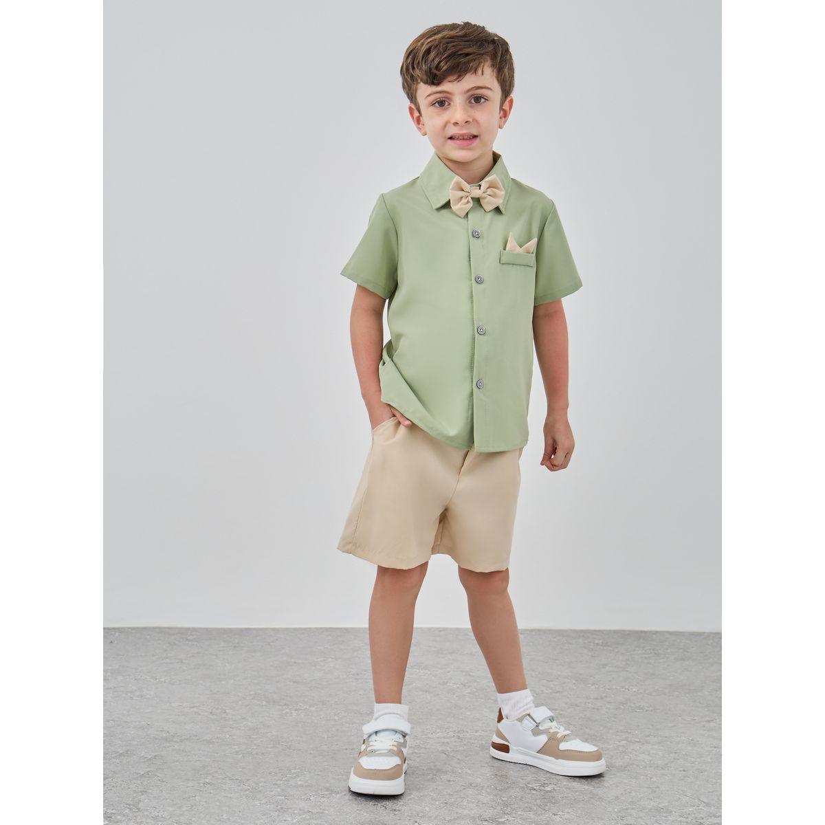 Styli Button Front Bow Detail Shirt and Shorts Set-boys-clothing-setsandcoords-image-2