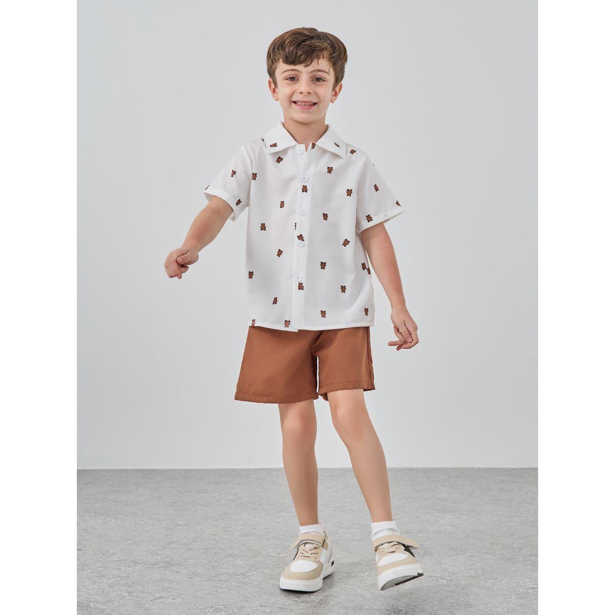 Styli Teddy Bear Print Shirt and Shorts Set-boys-clothing-setsandcoords-image-1