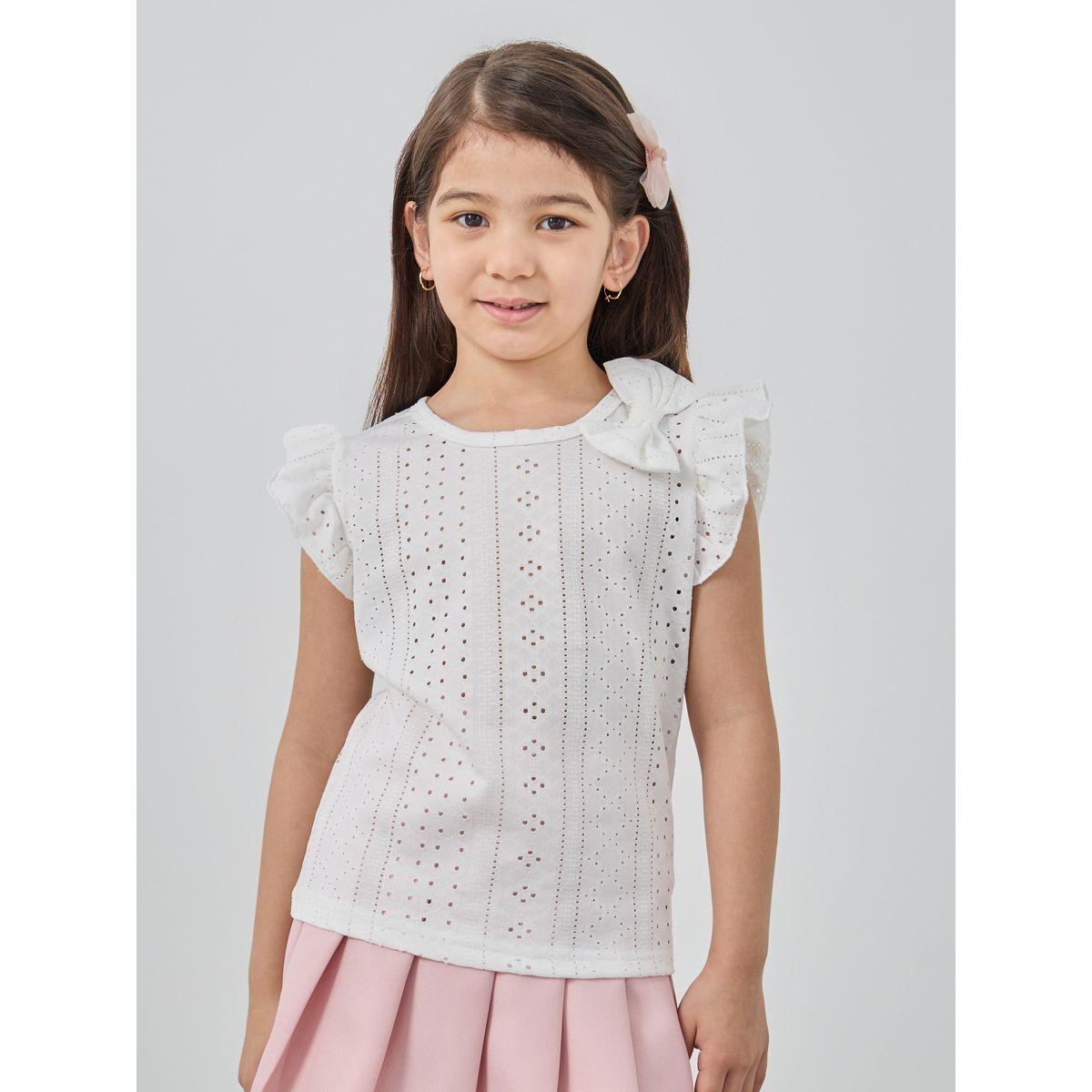 Styli Schiffli Bow Detail Top-girls-clothing-blousesandshirts-image-3