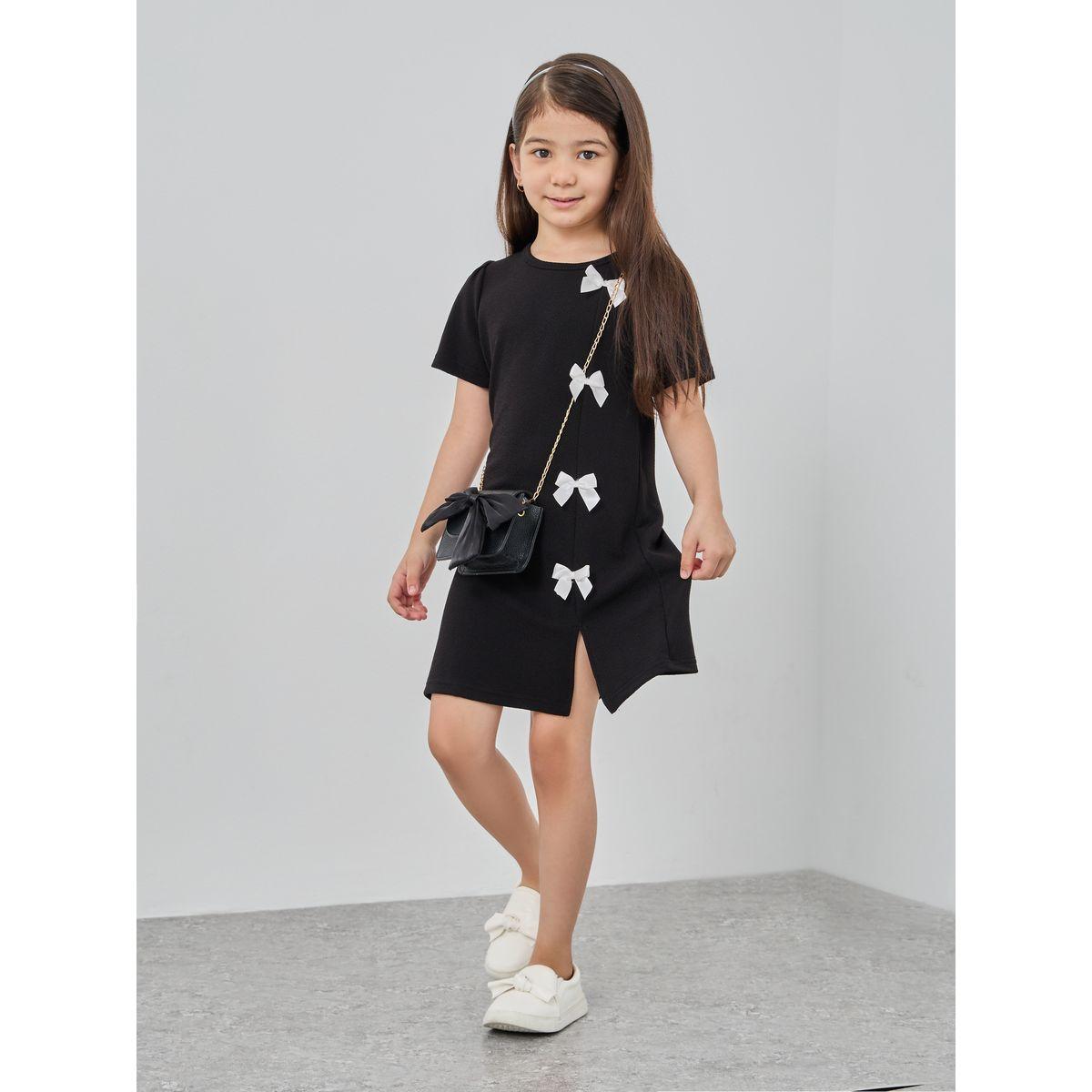 فستان بتفاصيل فيونكة مع ياقة دائرية-girls-clothing-dressesandjumpsuits-image-1