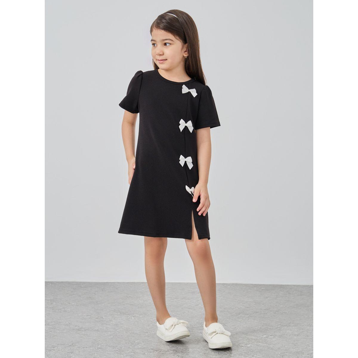 فستان بتفاصيل فيونكة مع ياقة دائرية-girls-clothing-dressesandjumpsuits-image-2