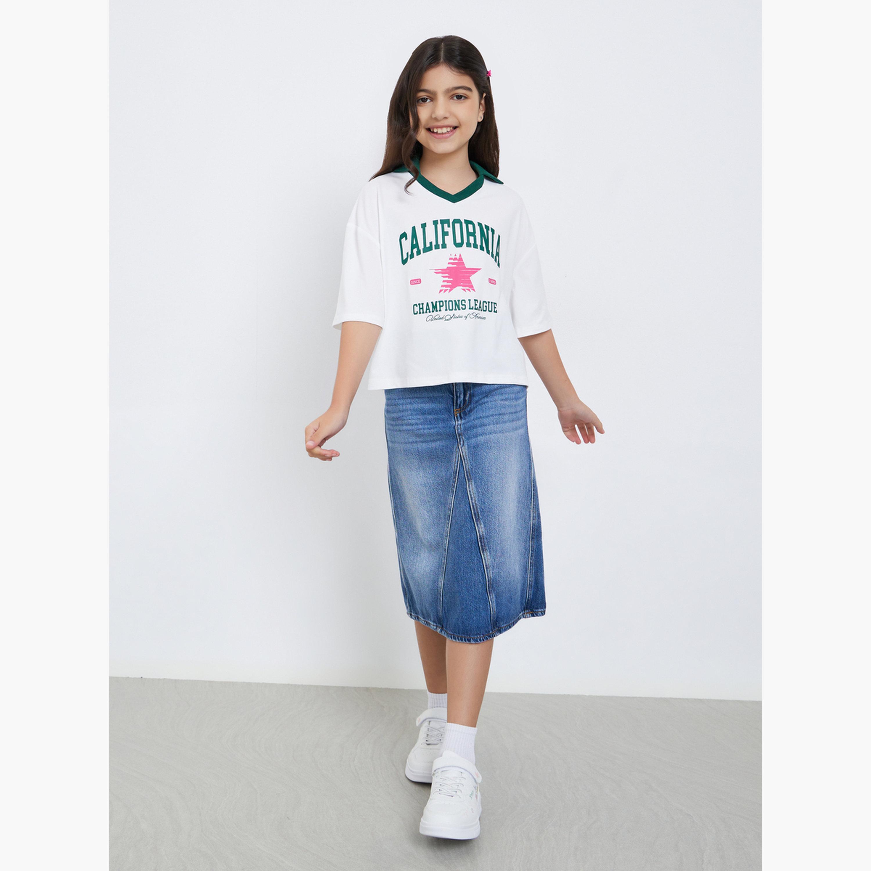 ستايلي - تي شيرت بولو مطبوع بقصّة مربعة للفتيات المراهقات-girls-clothing-tshirts-image-2
