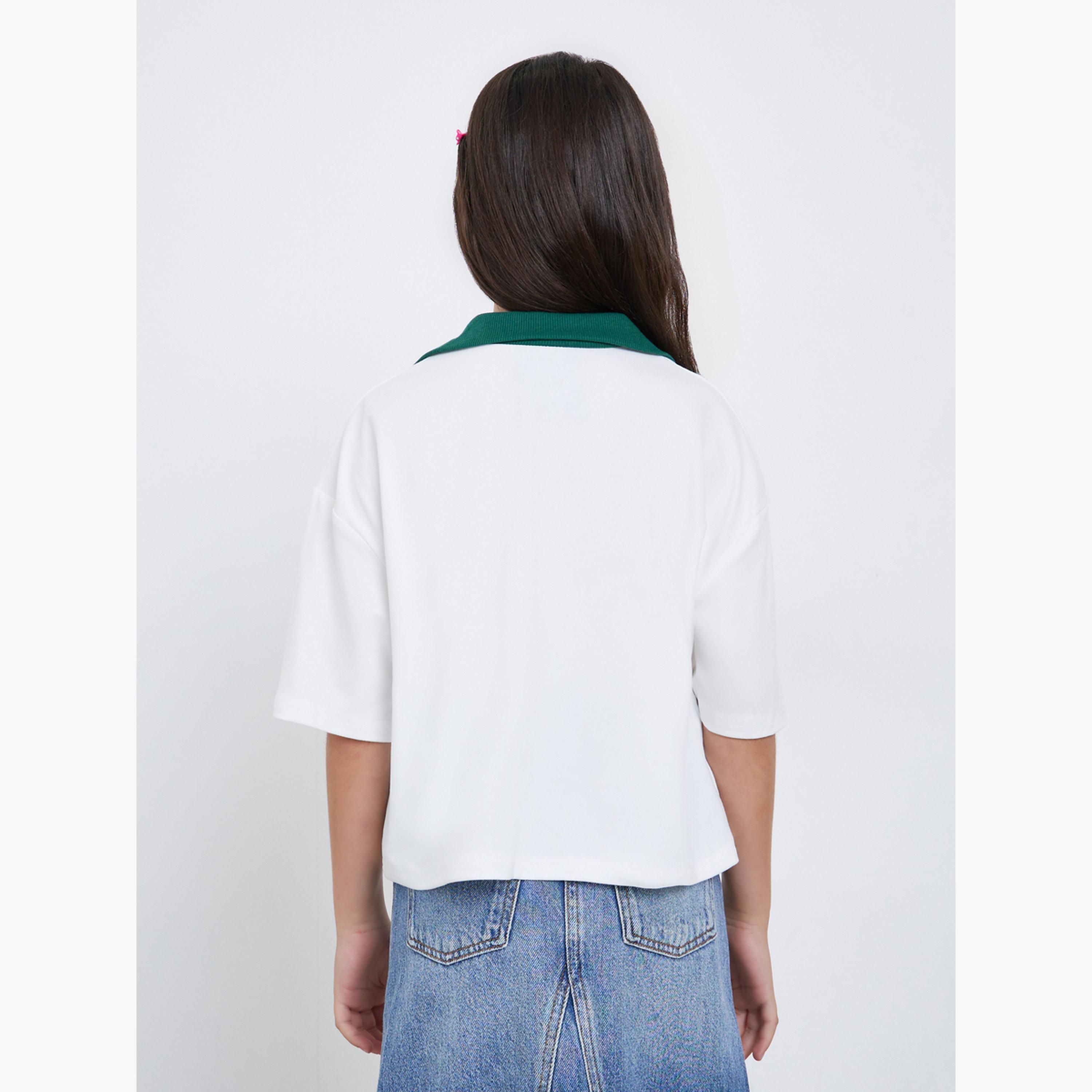 ستايلي - تي شيرت بولو مطبوع بقصّة مربعة للفتيات المراهقات-girls-clothing-tshirts-image-4