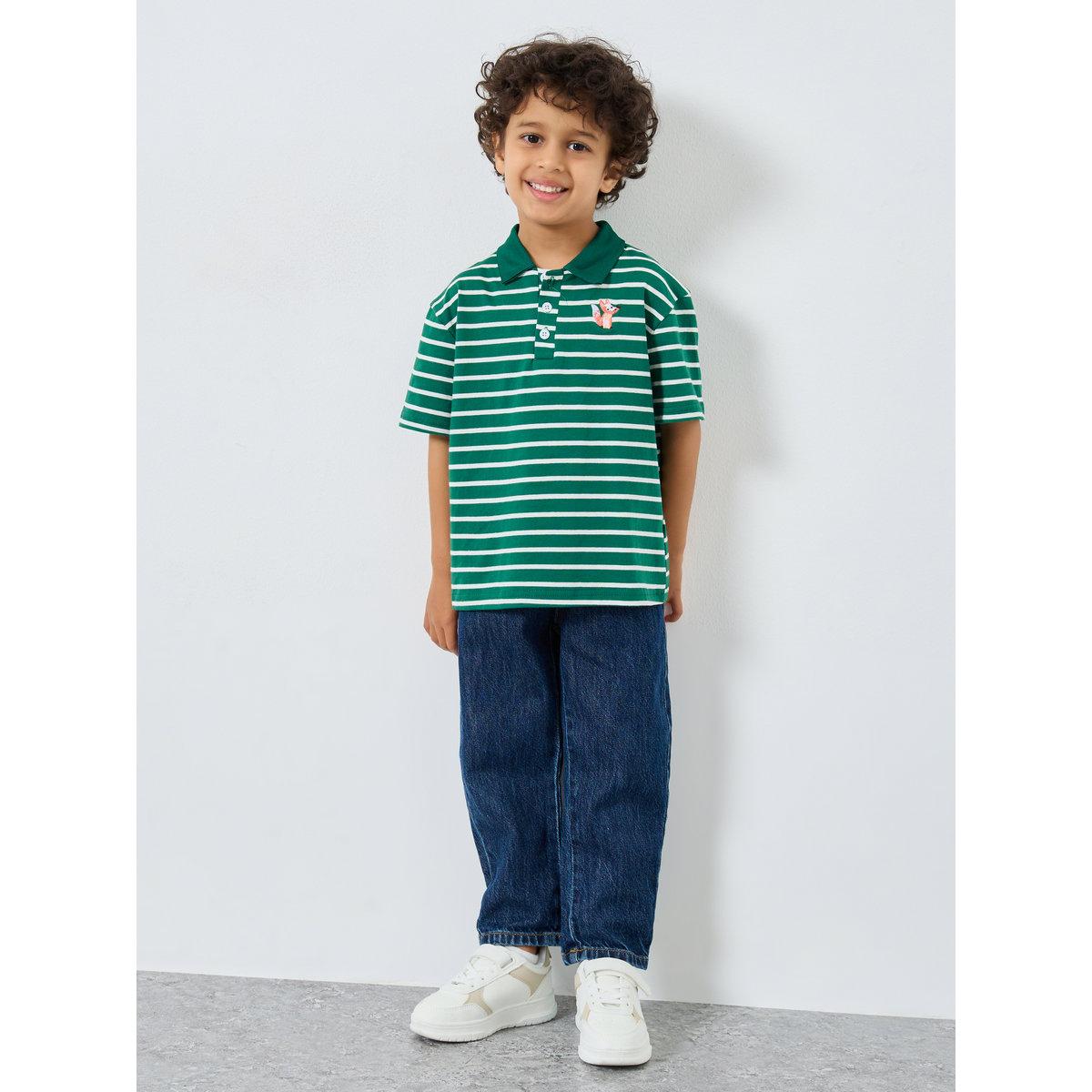 Styli Boys Dark Green Striped Polo T-Shirt-boys-clothing-tshirtsandpolos-image-2