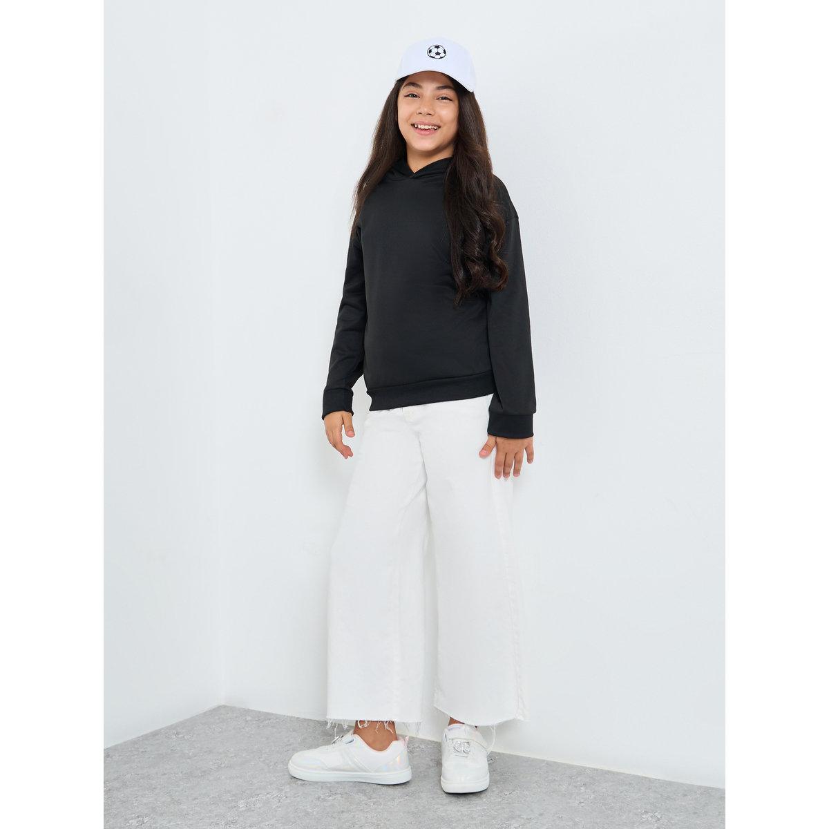 Styli Teen Black Relaxed Fit Solid Hoodie-girls-clothing-winterwear-sweatshirts-image-2
