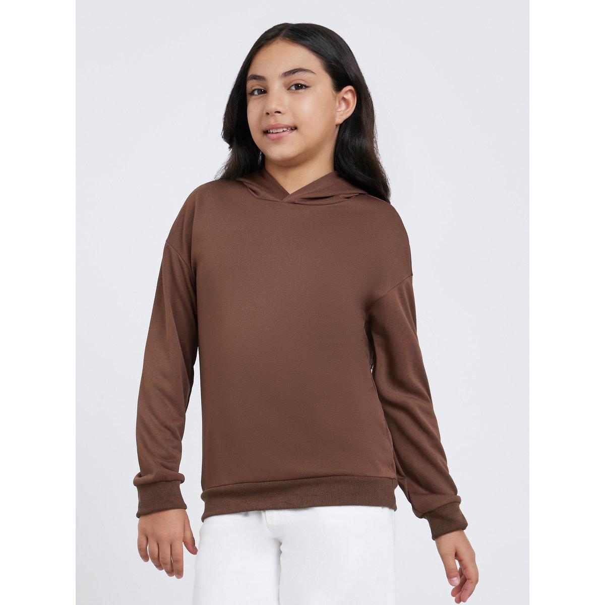 Styli Teen Brown Relaxed Fit Solid Hoodie-girls-clothing-sweatshirts-image-1