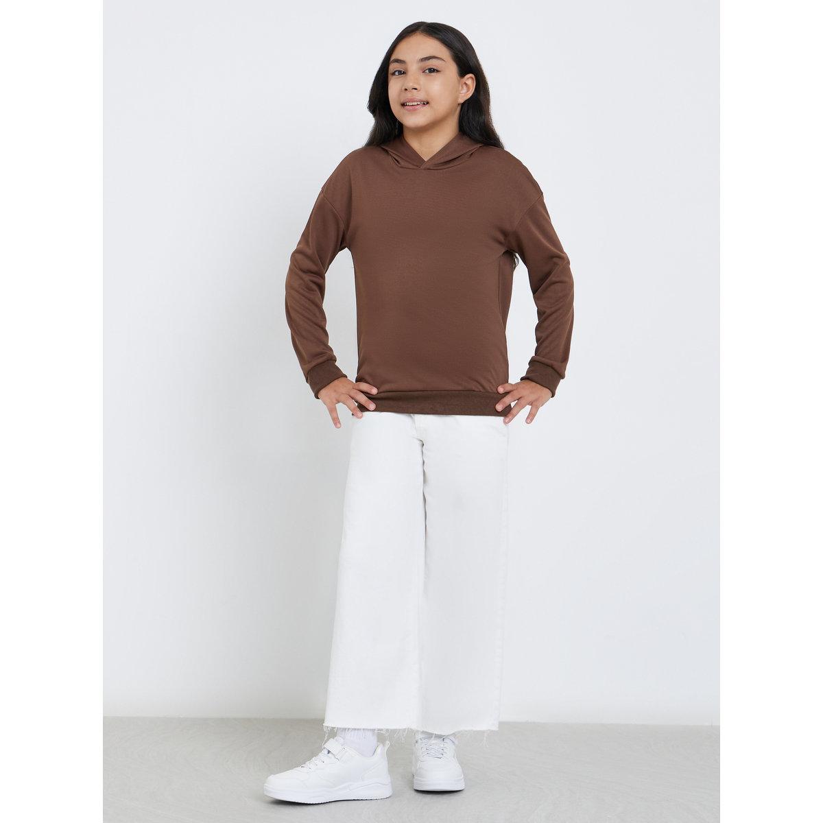 Styli Teen Brown Relaxed Fit Solid Hoodie-girls-clothing-sweatshirts-image-2