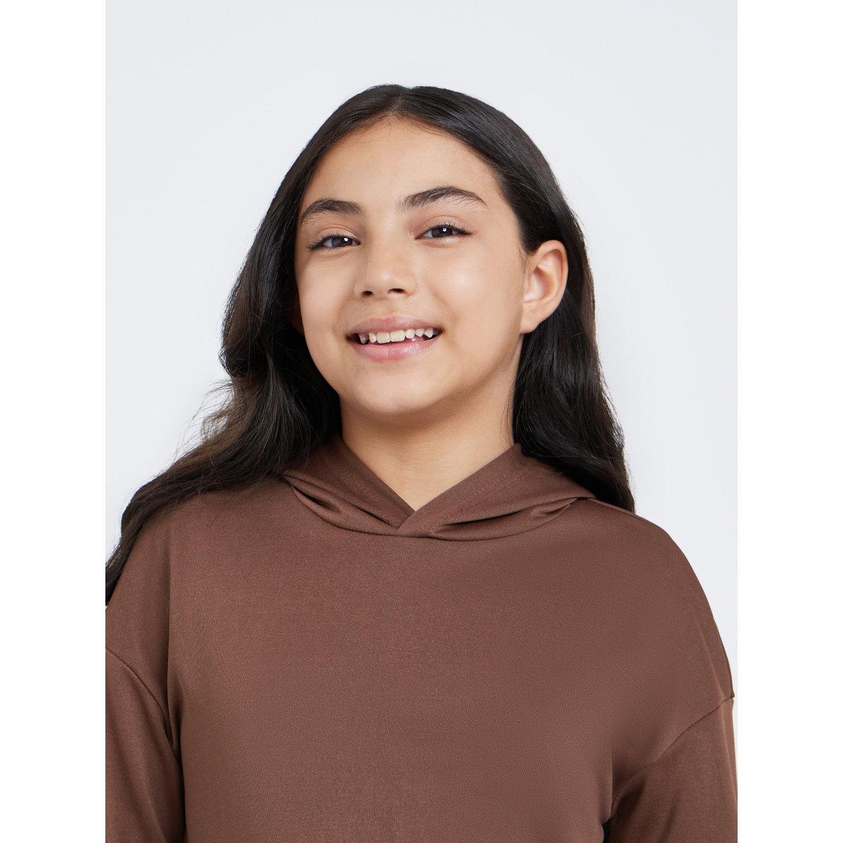 Styli Teen Brown Relaxed Fit Solid Hoodie-girls-clothing-sweatshirts-image-3