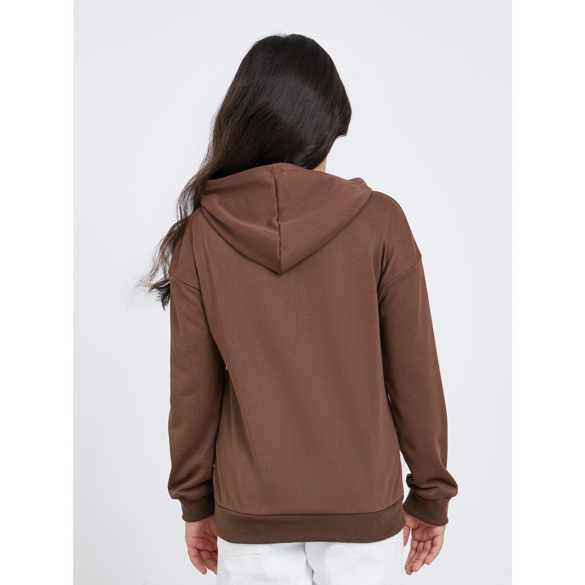 Styli Teen Brown Relaxed Fit Solid Hoodie-girls-clothing-sweatshirts-image-4