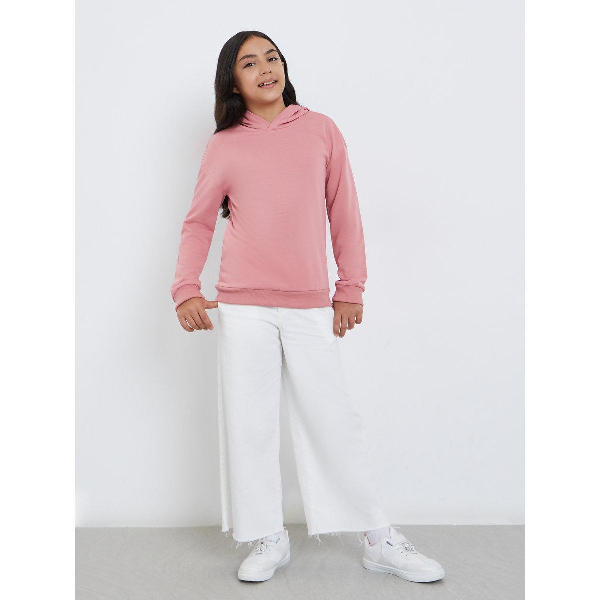 Styli Teen Pink Relaxed Fit Solid Hoodie-girls-clothing-sweatshirts-image-2