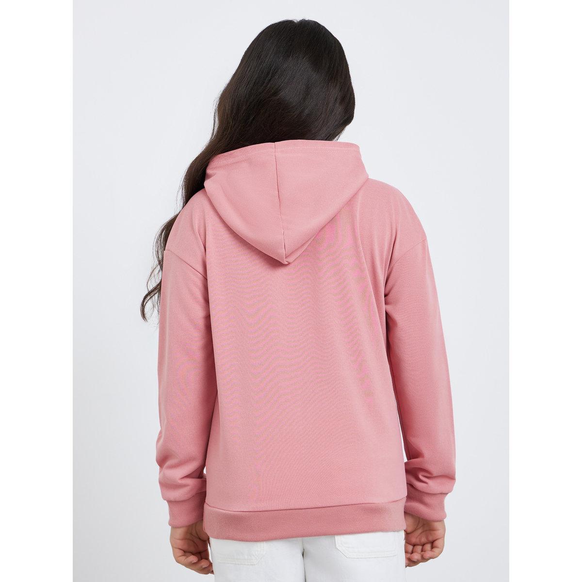 Styli Teen Pink Relaxed Fit Solid Hoodie-girls-clothing-sweatshirts-image-4
