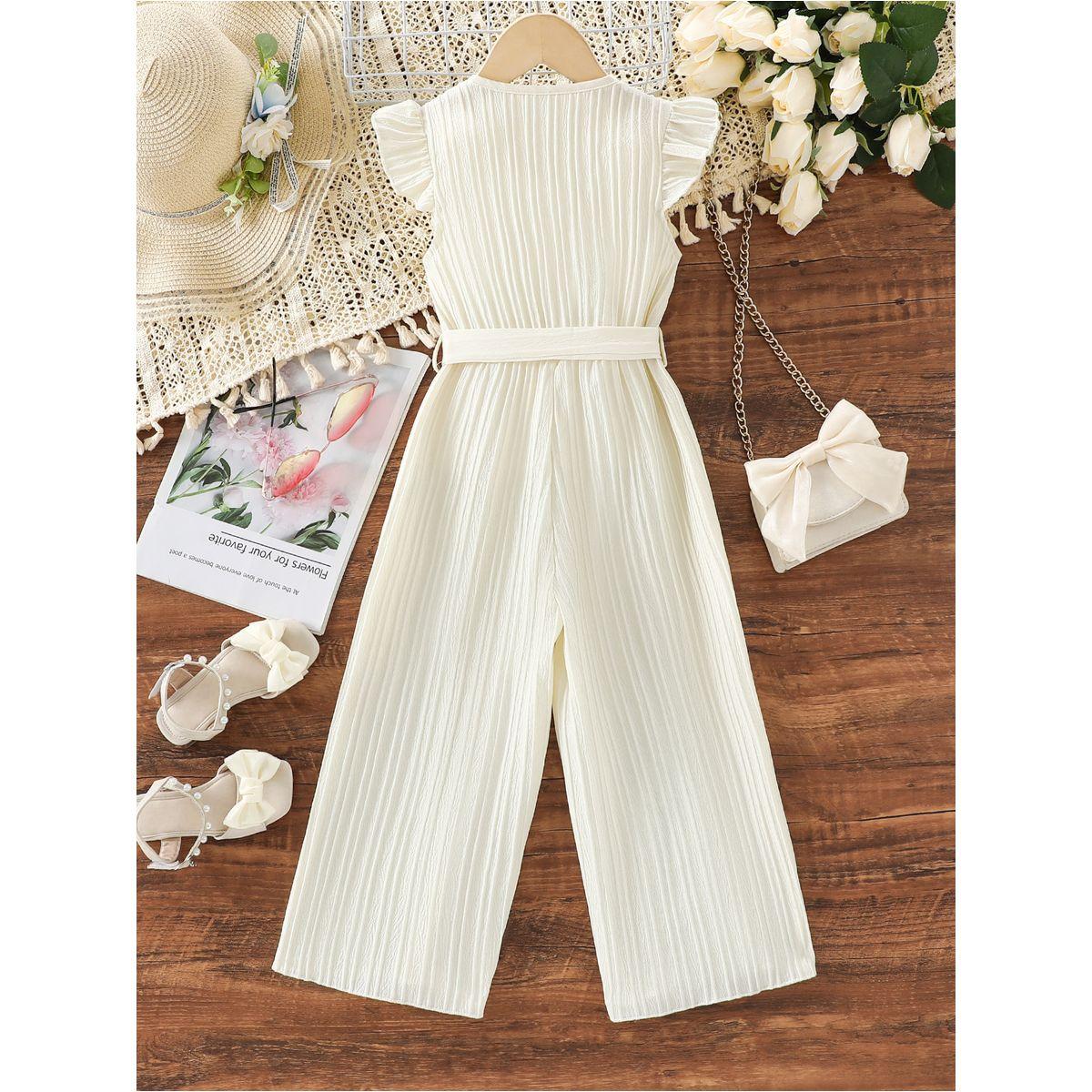 Styli Girls Beige Button Detail Belted Wide Leg Jumpsuit-girls-clothing-rompers-image-2