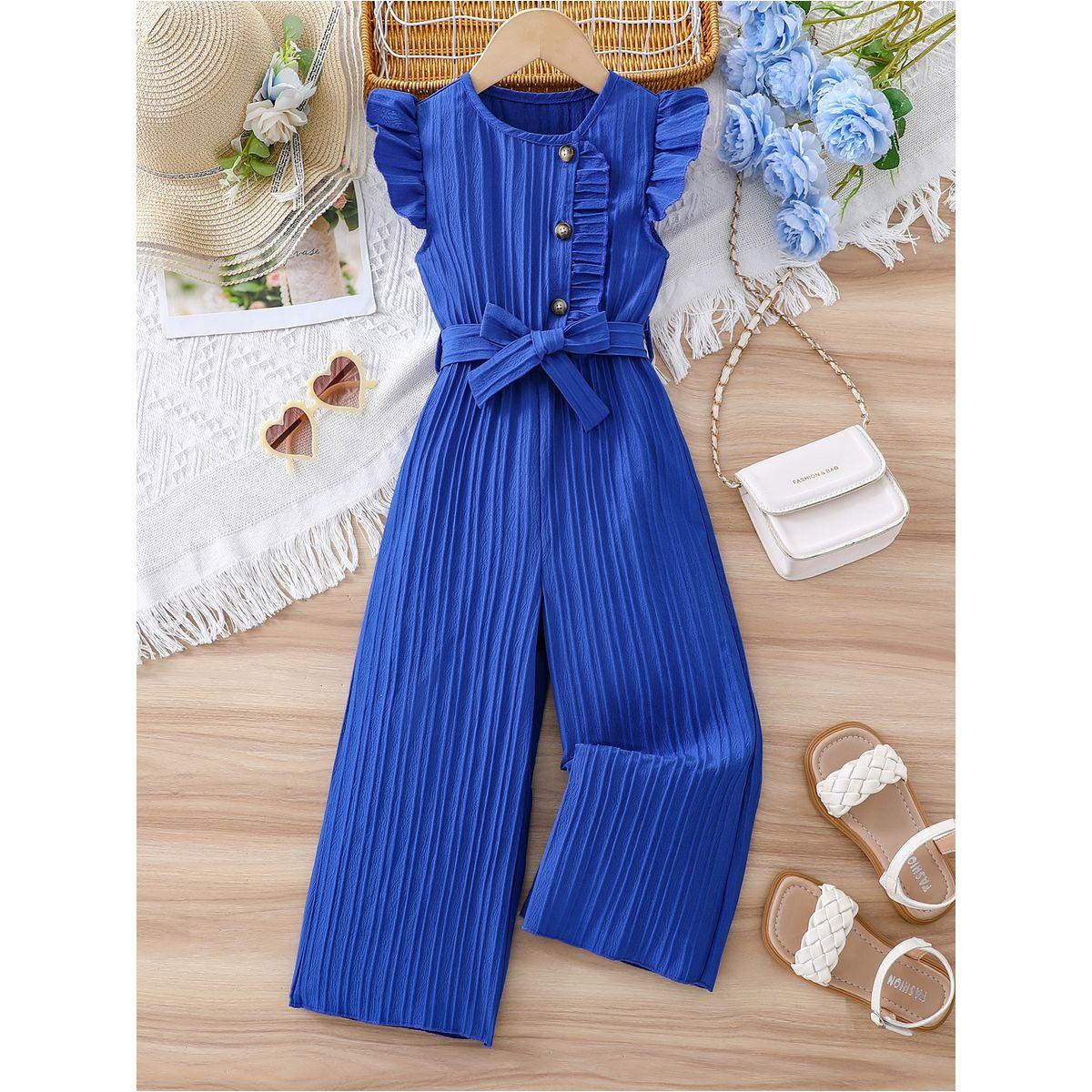 جمبسوت بقصة أرجل واسعة وتفاصيل حزام-girls-clothing-rompers-image-1