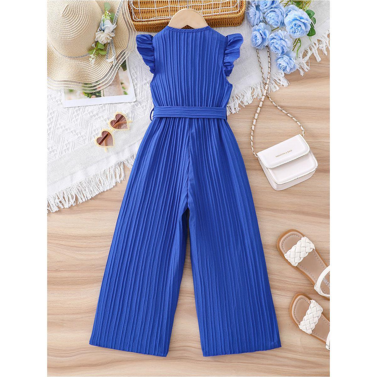 جمبسوت بقصة أرجل واسعة وتفاصيل حزام-girls-clothing-rompers-image-2