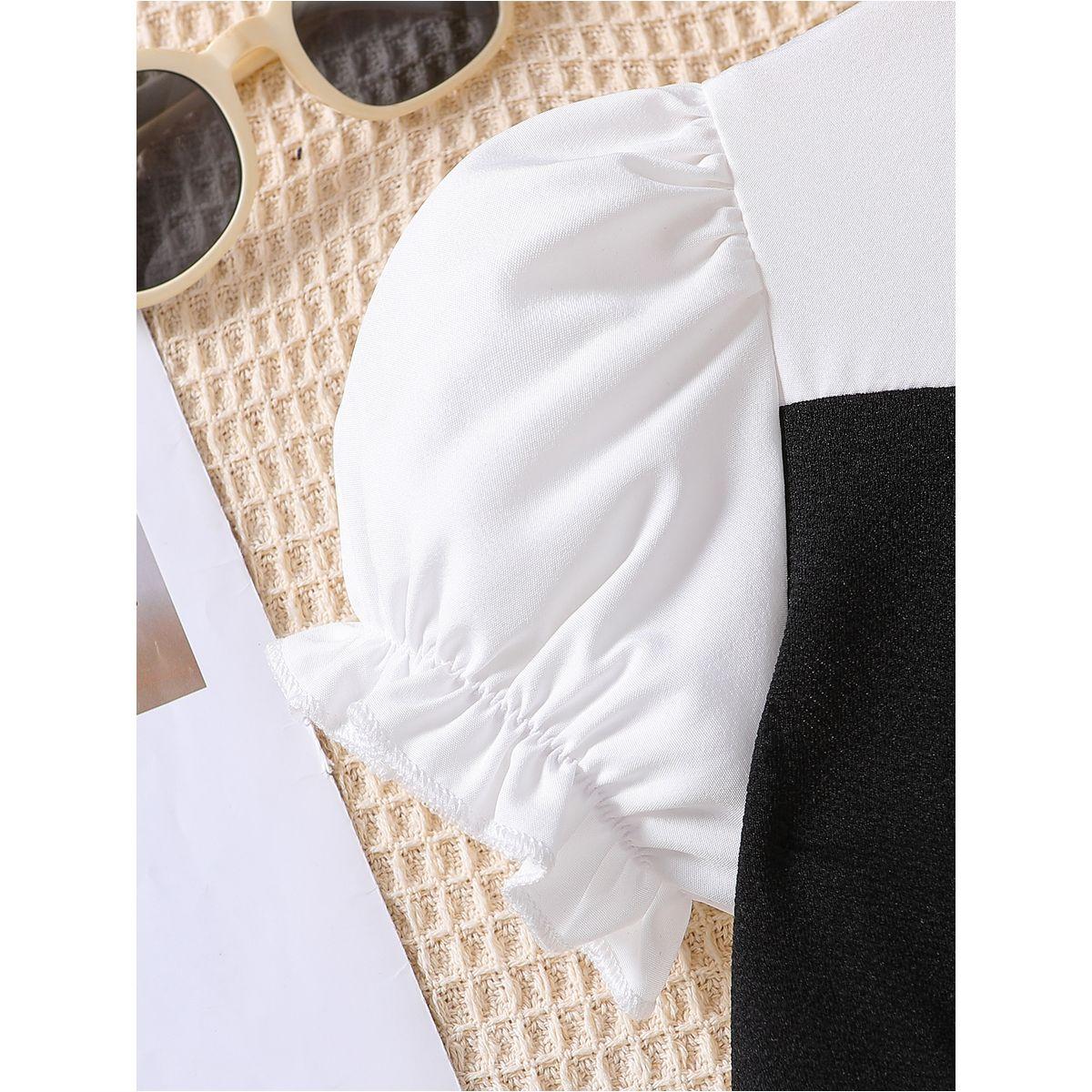 Styli Color Block Puff Sleeve Shirt and Flared Pants Set-girls-clothing-setsandcoords-image-4