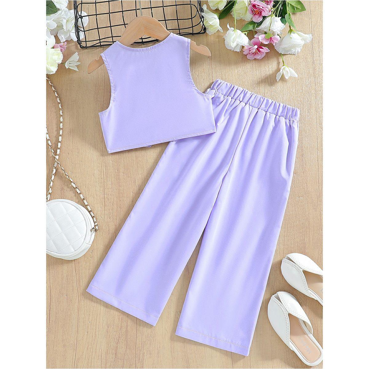 طقم من بنطال بقصة أرجل واسعة وفيست بتفاصيل أزرار-girls-clothing-setsandcoords-image-2
