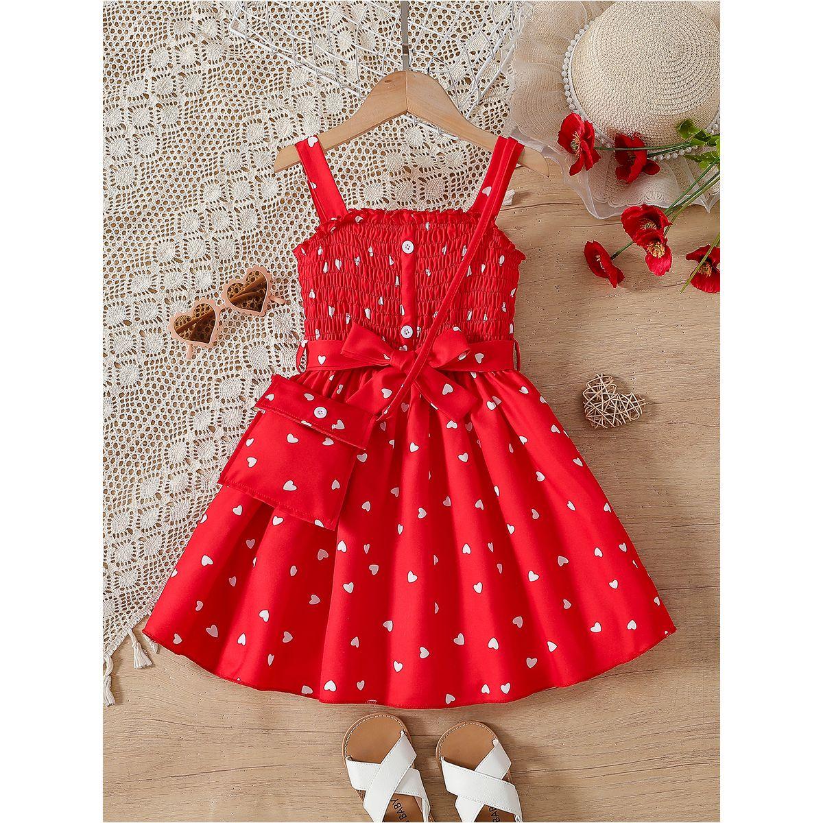 فستان بطبعة قلوب وتفاصيل مُجمعة مع شنطة-girls-clothing-dressesandjumpsuits-image-1