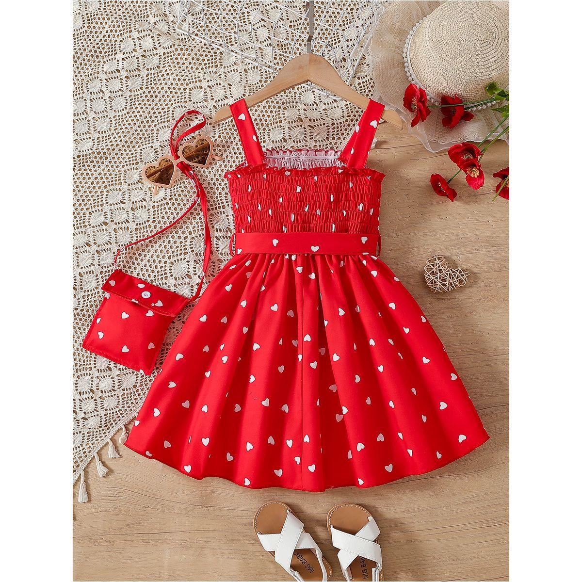 فستان بطبعة قلوب وتفاصيل مُجمعة مع شنطة-girls-clothing-dressesandjumpsuits-image-2