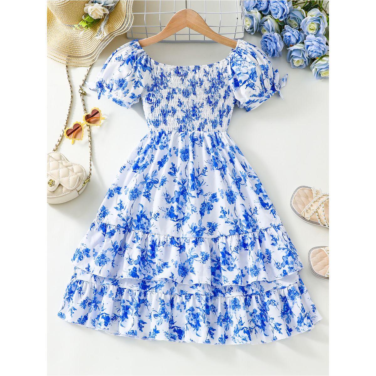 فستان بطبعة زهور وأكمام منفوخة مع فيونكة-girls-clothing-dressesandjumpsuits-image-1
