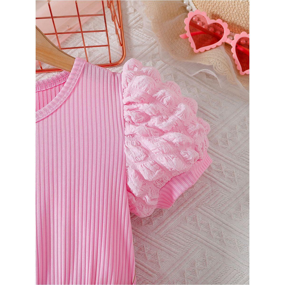 Styli Girls Pink Solid Puff Sleeves A-Line Dress with Crossbody Bag-girls-clothing-dressesandjumpsuits-image-4