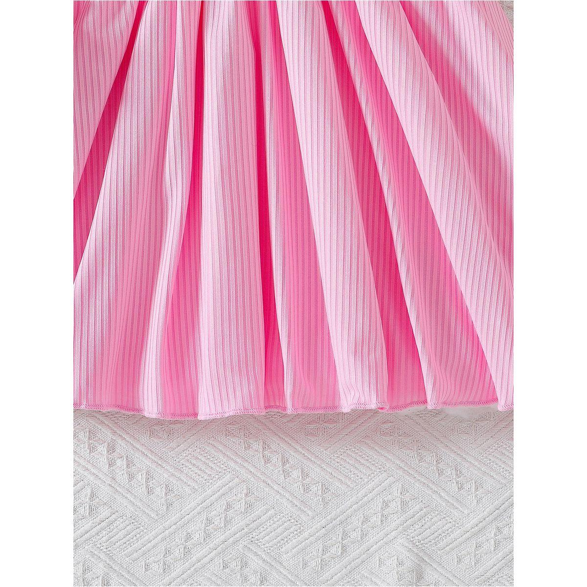 Styli Girls Pink Solid Puff Sleeves A-Line Dress with Crossbody Bag-girls-clothing-dressesandjumpsuits-image-5