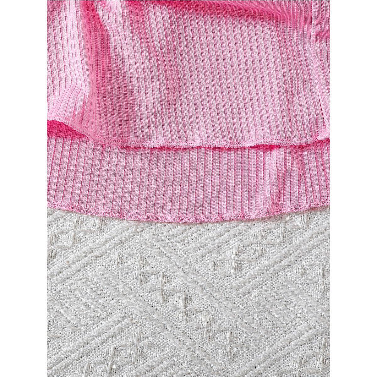 Styli Girls Pink Solid Puff Sleeves A-Line Dress with Crossbody Bag-girls-clothing-dressesandjumpsuits-image-6