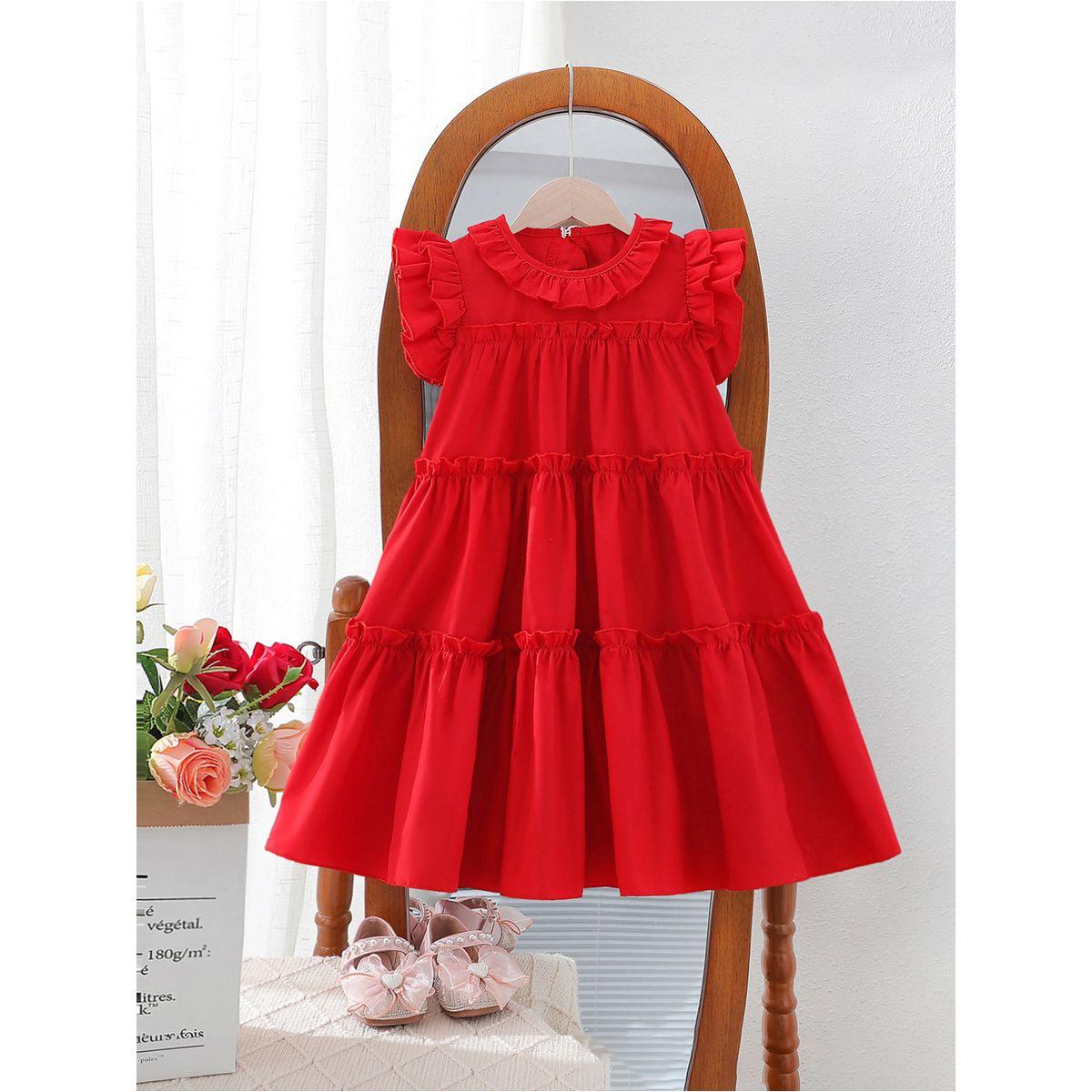 Styli Solid Round Neck Ruffled Dress-girls-clothing-dressesandjumpsuits-image-1