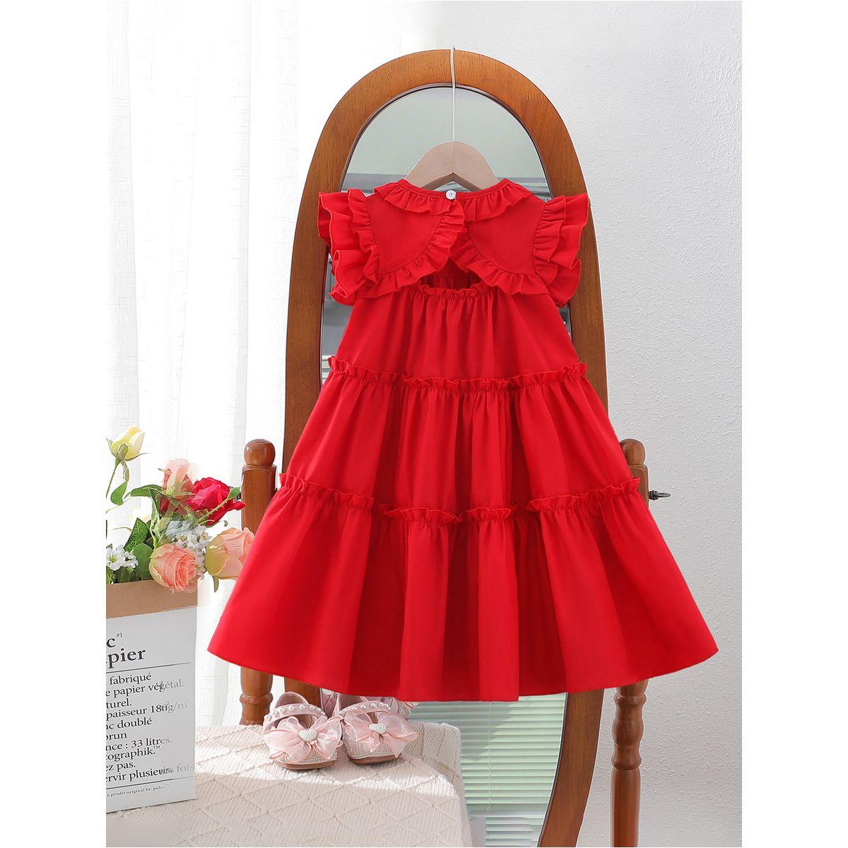 فستان سادة بياقة دائرية مع تفاصيل كشكش-girls-clothing-dressesandjumpsuits-image-5
