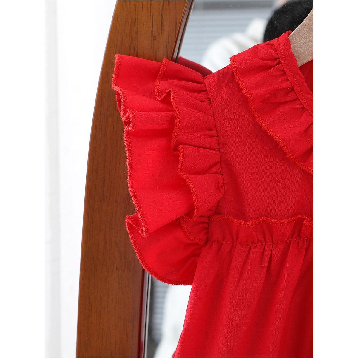 فستان سادة بياقة دائرية مع تفاصيل كشكش-girls-clothing-dressesandjumpsuits-image-3