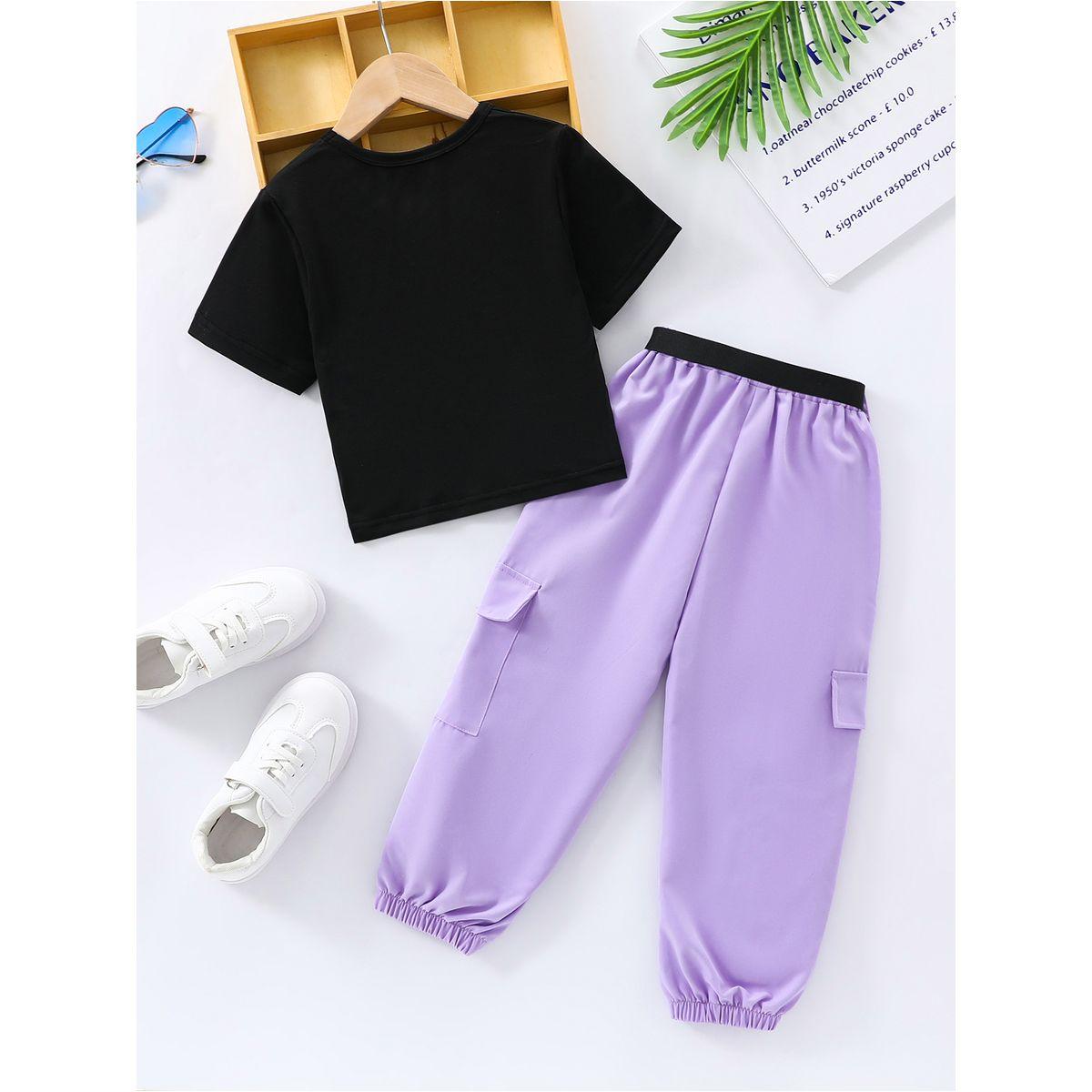 Styli Butterfly Print T-Shirt and Pocket Detail Belted Joggers Set-girls-clothing-setsandcoords-image-3