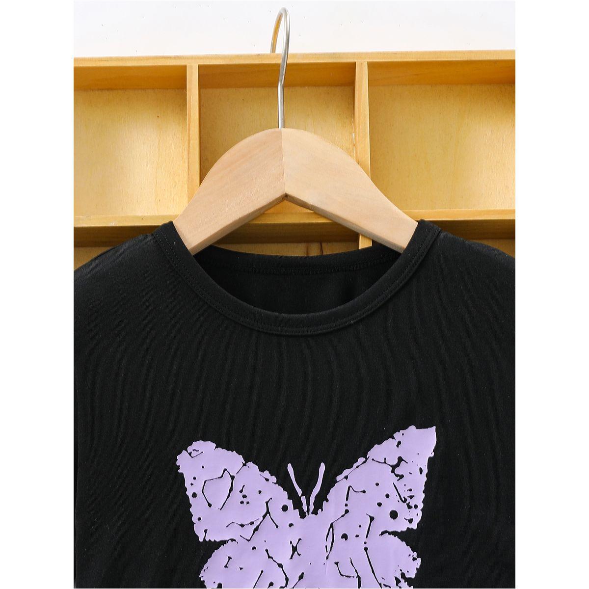 Styli Butterfly Print T-Shirt and Pocket Detail Belted Joggers Set-girls-clothing-setsandcoords-image-4