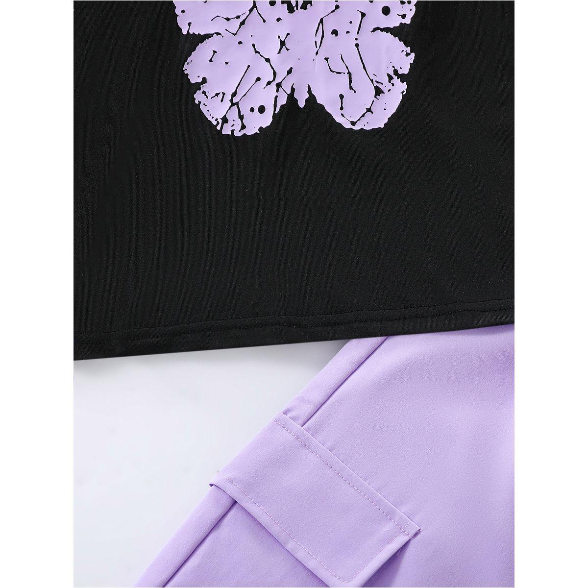 Styli Butterfly Print T-Shirt and Pocket Detail Belted Joggers Set-girls-clothing-setsandcoords-image-6