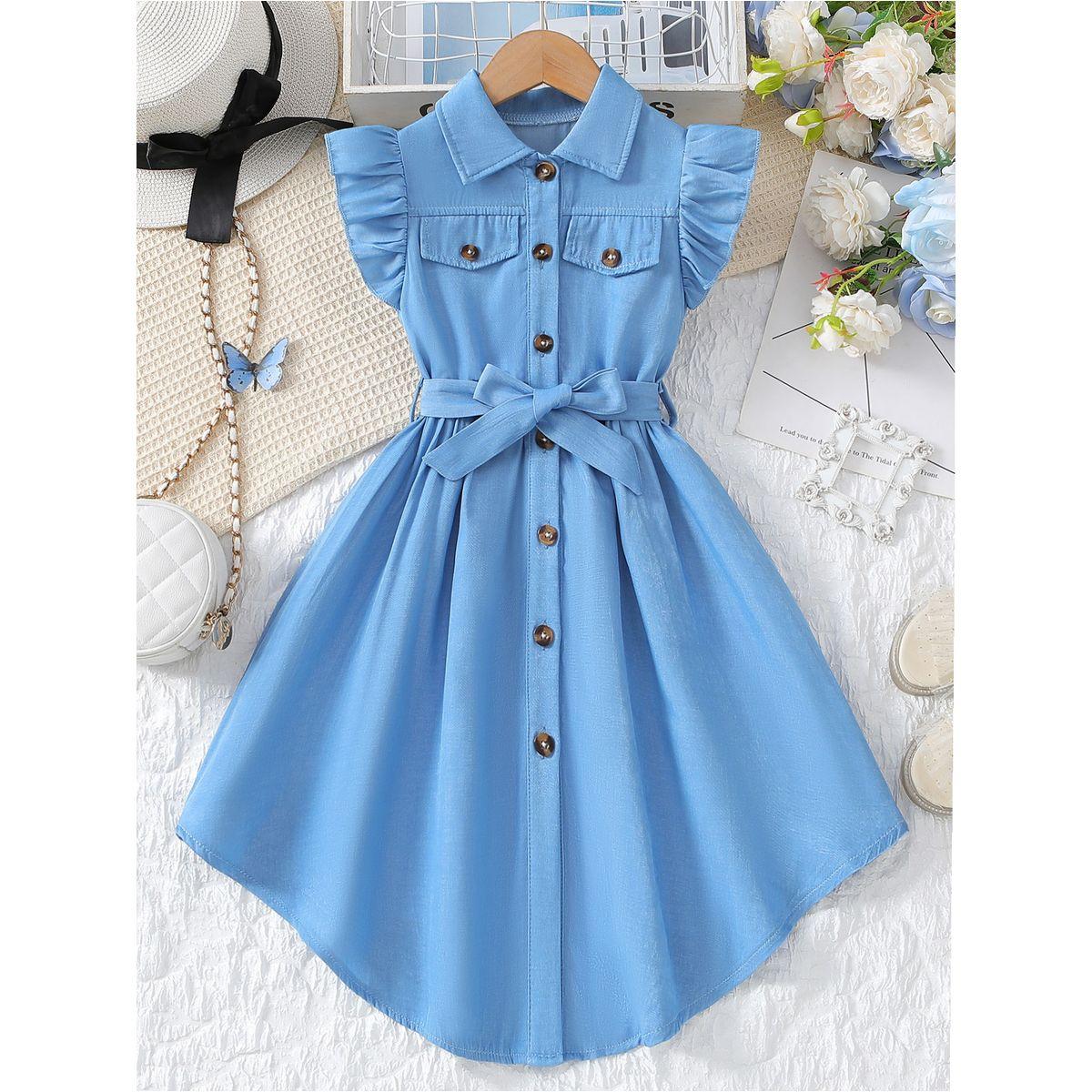 Styli Solid Button Front Belted Dress-girls-clothing-dressesandjumpsuits-image-1