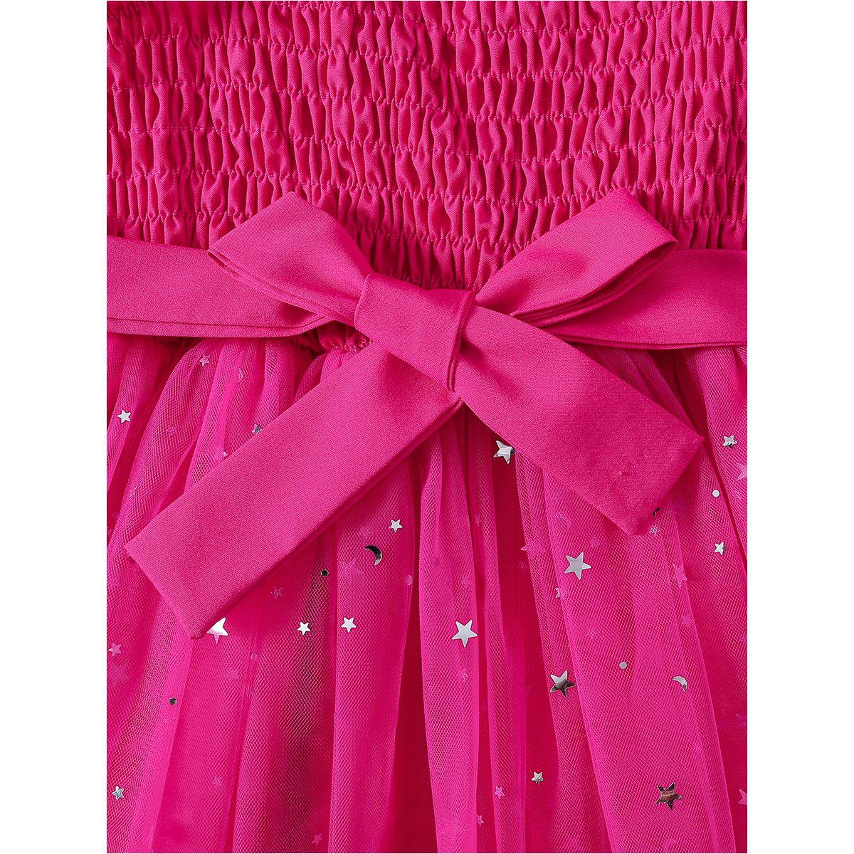 Styli Girls Neon Pink Embellished Smocking Detail A-Line Dress-girls-clothing-dressesandjumpsuits-image-5