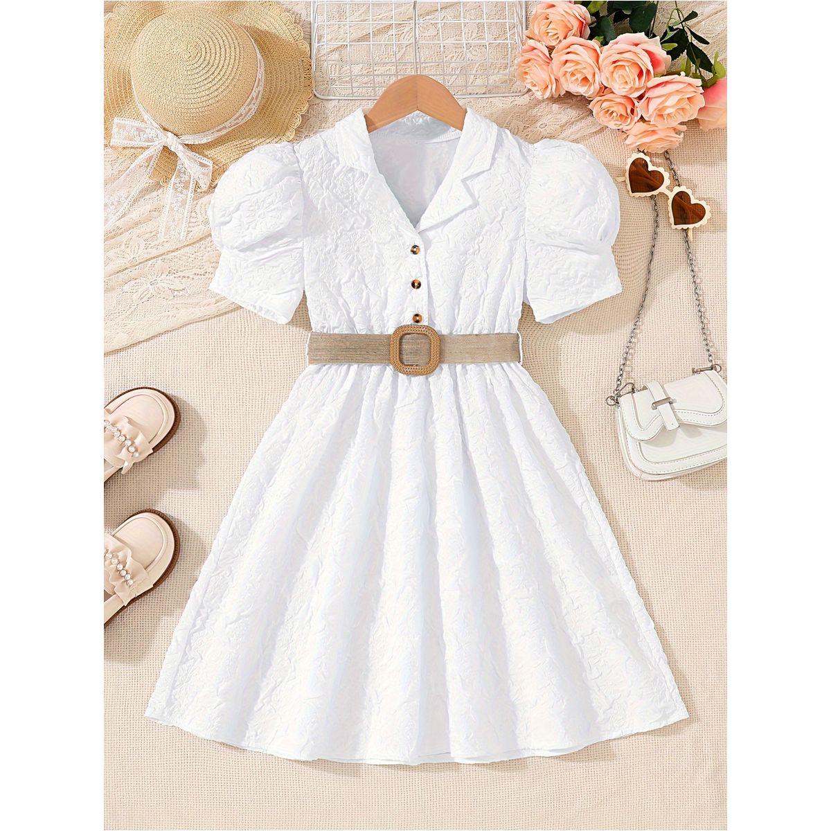 Styli Textured Puff Sleeves Belted Dress-girls-clothing-dressesandjumpsuits-image-1