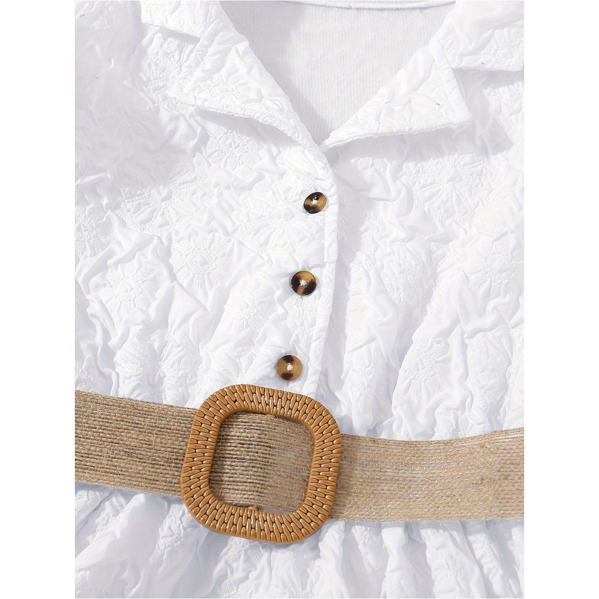 Styli Textured Puff Sleeves Belted Dress-girls-clothing-dressesandjumpsuits-image-4