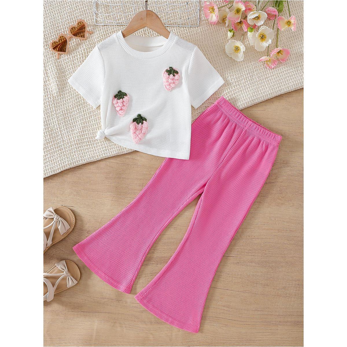 Styli Embroidery Patch Detail Knitted T-Shirt and Flared Pants Set-girls-clothing-setsandcoords-image-1