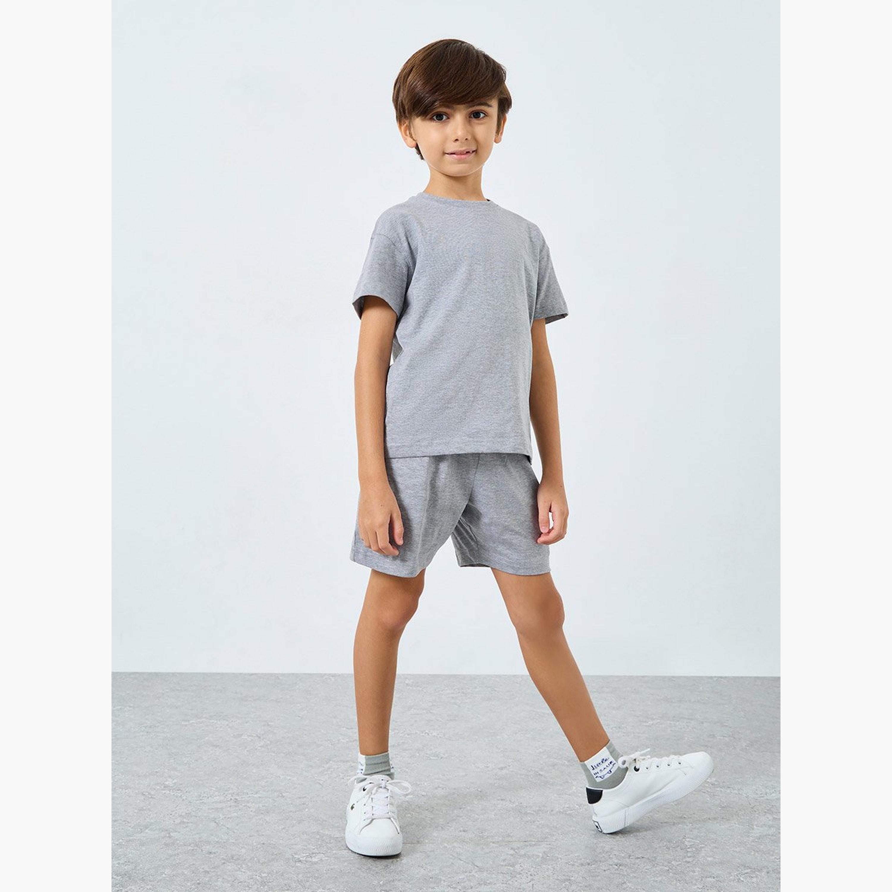 Styli Boys Grey Solid T-Shirt and Shorts Set-boys-clothing-setsandcoords-image-1