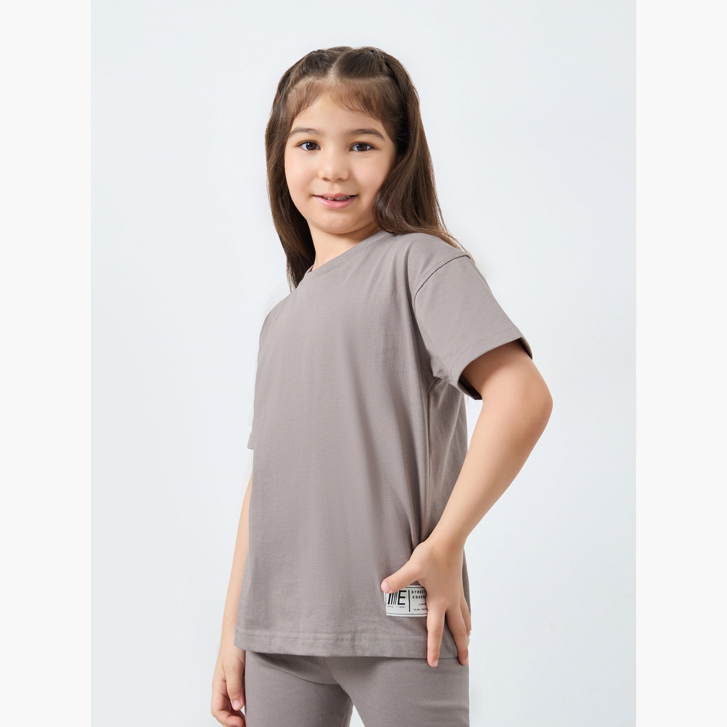 ستايلي - طقم تي شيرت وبنطال ضيق سادة تصميم واسع-girls-clothing-setsandcoords-image-2