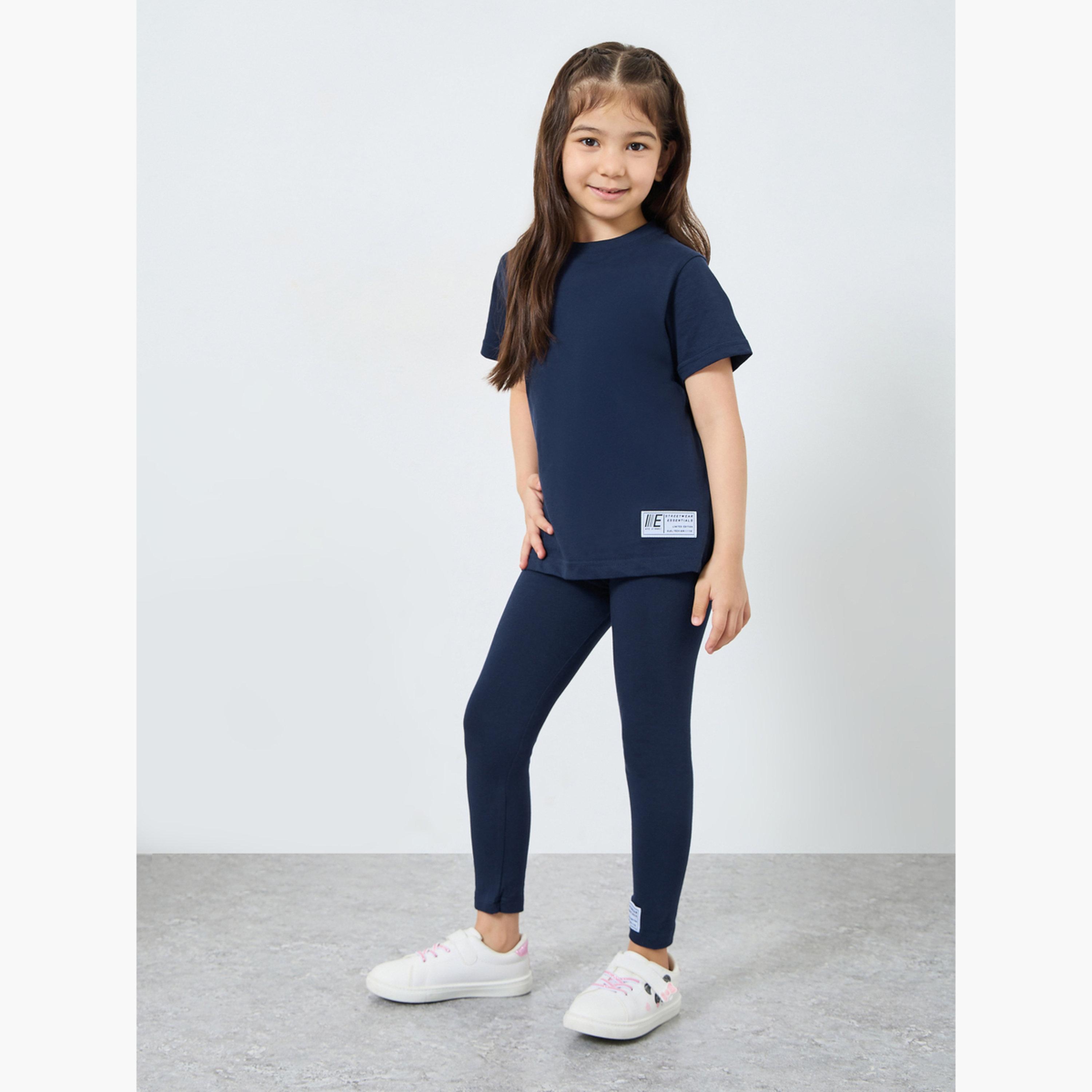 Styli Girls Navy Blue Oversized T-Shirt and Legging Set-girls-clothing-setsandcoords-image-1