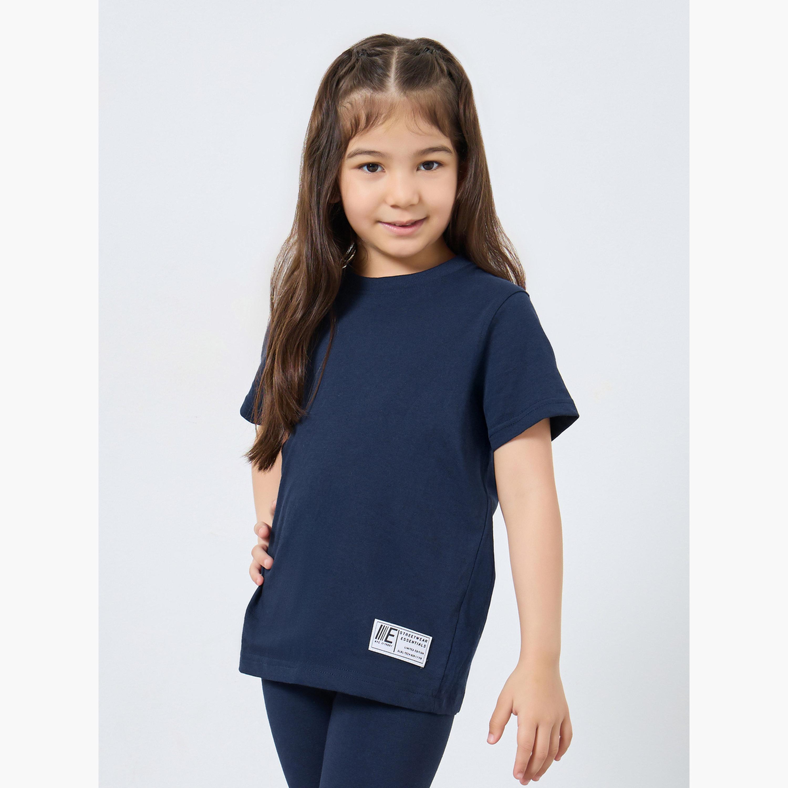 Styli Girls Navy Blue Oversized T-Shirt and Legging Set-girls-clothing-setsandcoords-image-2