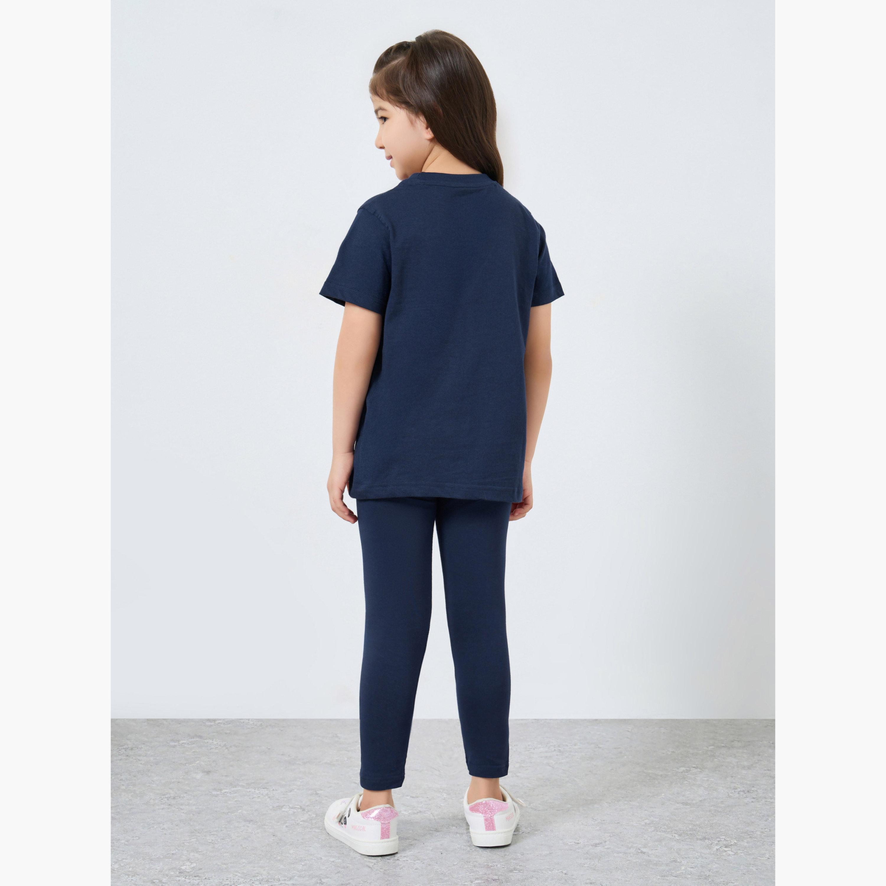 Styli Girls Navy Blue Oversized T-Shirt and Legging Set-girls-clothing-setsandcoords-image-4